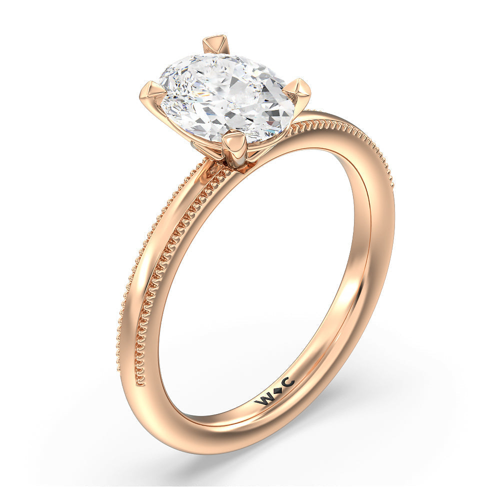 Kite Basket Four Prong Solitaire Engagement Ring with Oval Cut Diamond in 14KT Rose Gold view 3
