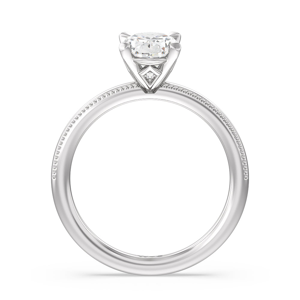 Kite Basket Four Prong Solitaire Engagement Ring with Oval Cut Diamond in 14KT Platinum view 2
