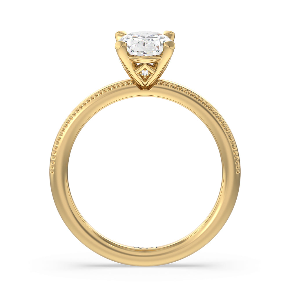 Kite Basket Four Prong Solitaire Engagement Ring with Oval Cut Diamond in 14KT Yellow Gold view 2
