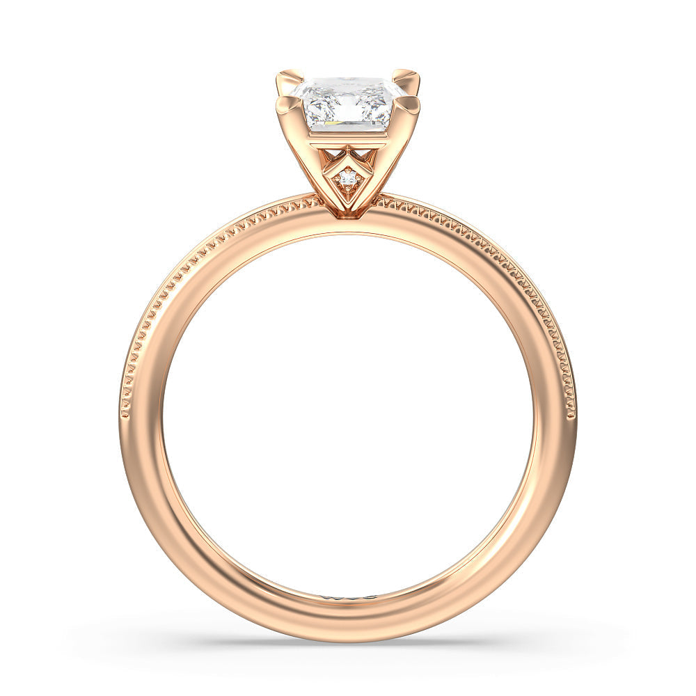 Kite Basket Four Prong Solitaire Engagement Ring with Radiant Cut Diamond in 14KT Rose Gold view 2
