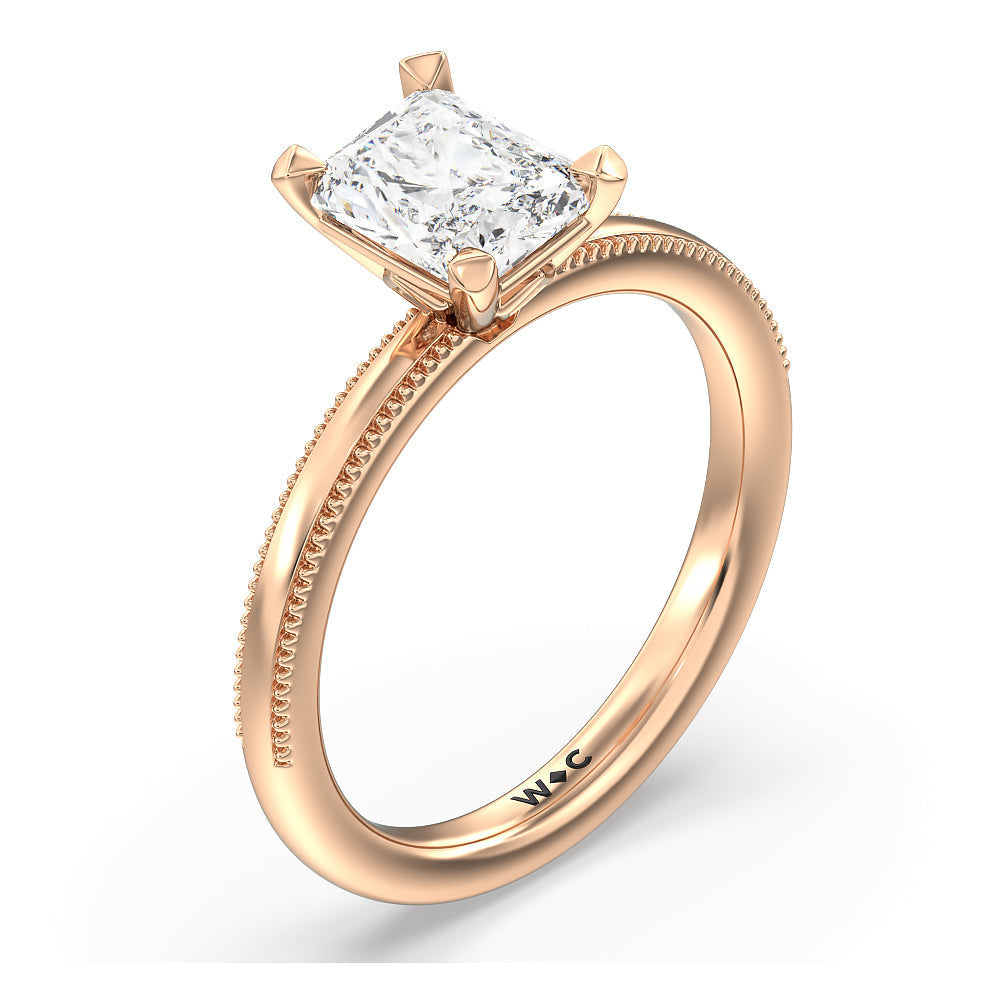Kite Basket Four Prong Solitaire Engagement Ring with Radiant Cut Diamond in 14KT Rose Gold view 3
