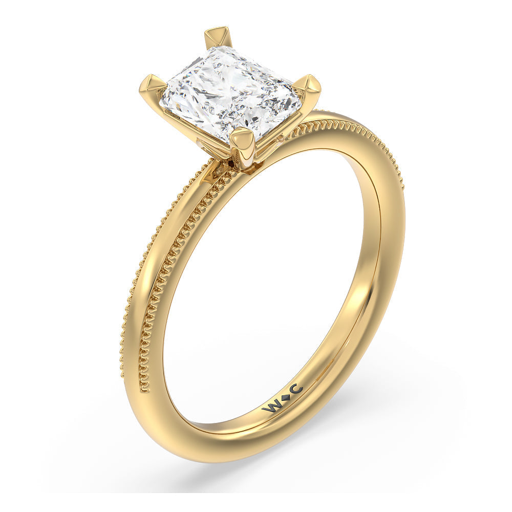 Kite Basket Four Prong Solitaire Engagement Ring with Radiant Cut Diamond in 14KT Yellow Gold view 3
