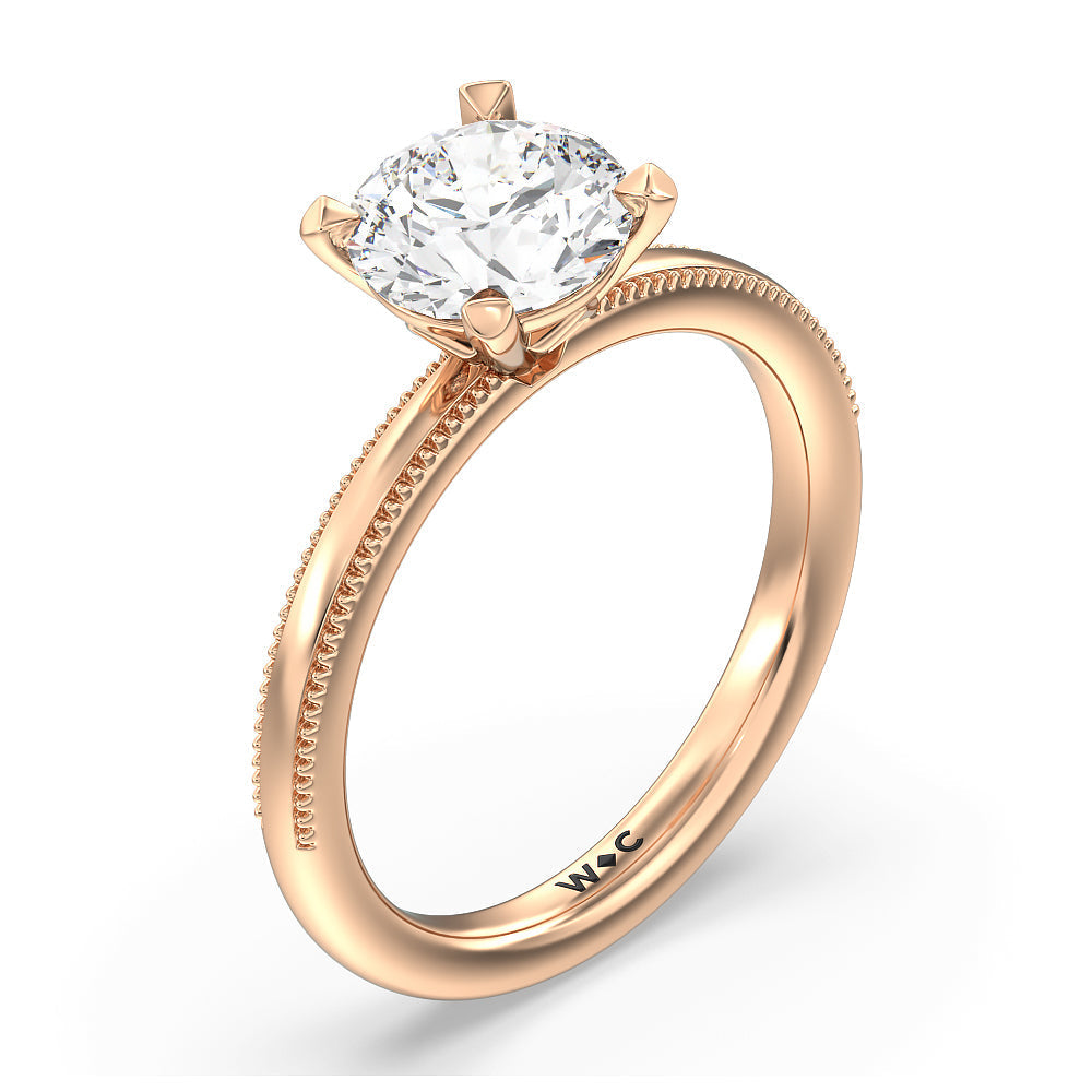 Kite Basket Four Prong Solitaire Engagement Ring with Round Cut Diamond in 14KT Rose Gold view 3
