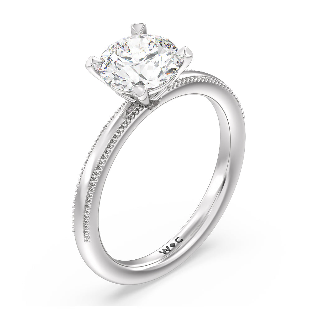 Kite Basket Four Prong Solitaire Engagement Ring with Round Cut Diamond in 14KT Platinum view 3
