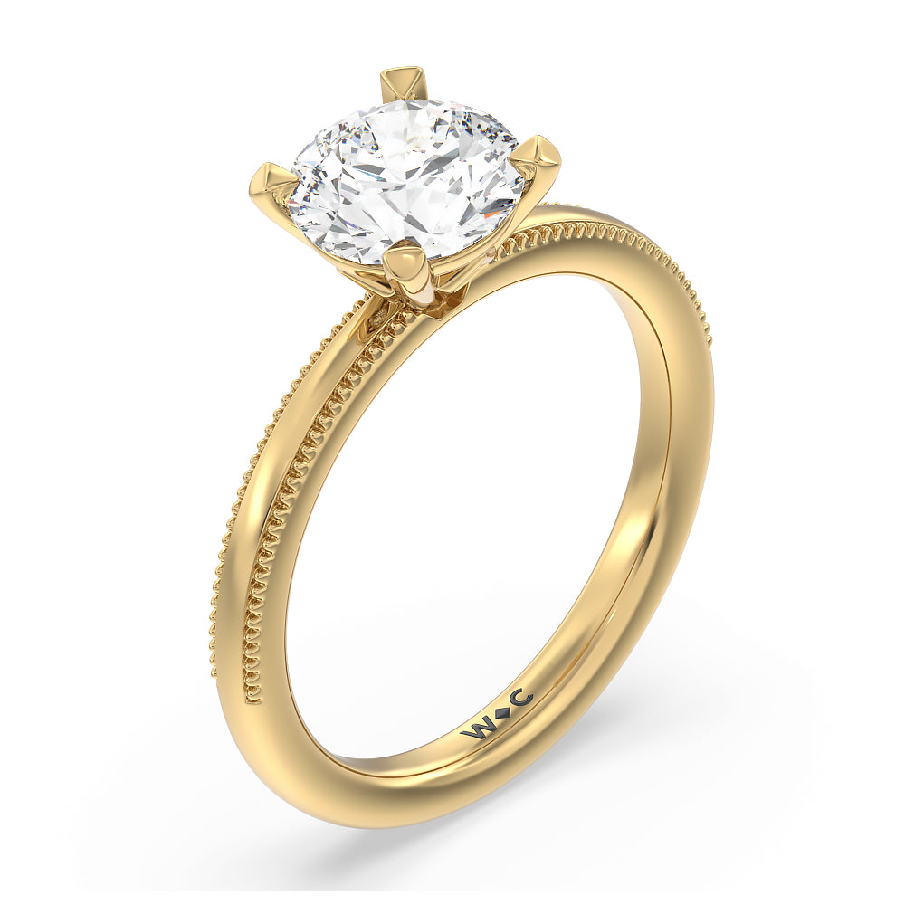 Kite Basket Four Prong Solitaire Engagement Ring with Round Cut Diamond in 14KT Yellow Gold view 3
