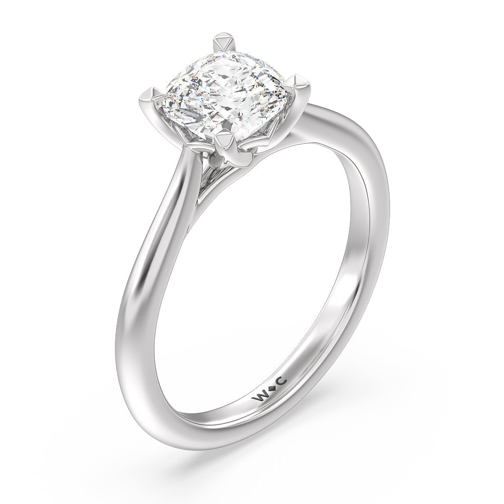 Cushion Cut Tulip Basket Cathedral Classic Solitaire Engagement Ring with Lab Grown Diamond in 14KT Platinum view 3
