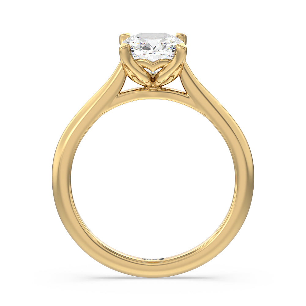 Cushion Cut Tulip Basket Cathedral Classic Solitaire Engagement Ring with Lab Grown Diamond in 14KT Yellow Gold view 2
