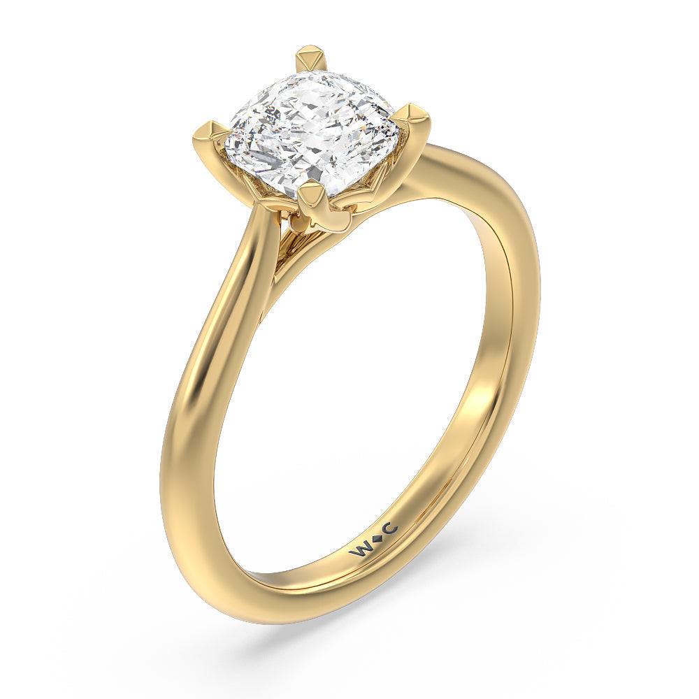 Cushion Cut Tulip Basket Cathedral Classic Solitaire Engagement Ring with Lab Grown Diamond in 14KT Yellow Gold view 3
