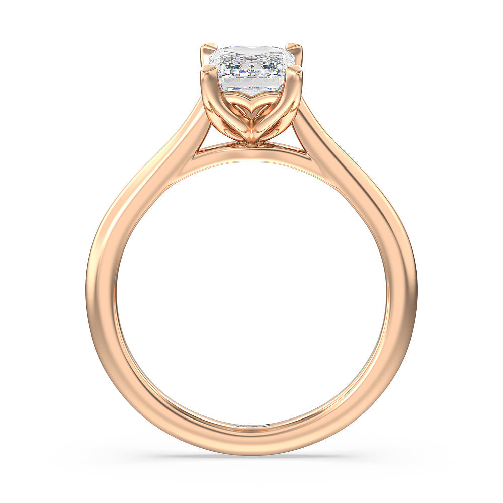 Emerald Cut Tulip Basket Cathedral Classic Solitaire Engagement Ring with Lab Grown Diamond in 14KT Rose Gold view 2
