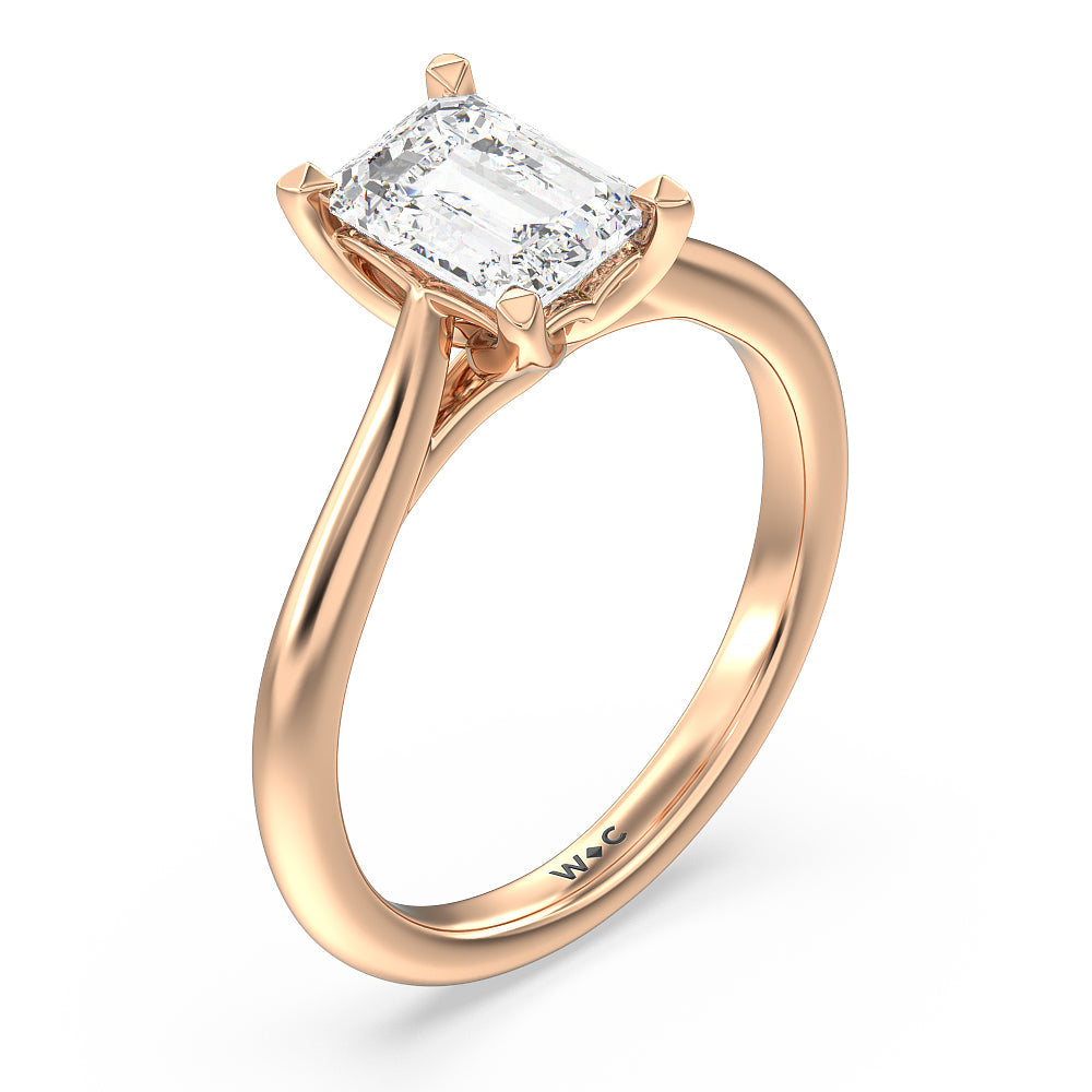 Emerald Cut Tulip Basket Cathedral Classic Solitaire Engagement Ring with Lab Grown Diamond in 14KT Rose Gold view 3
