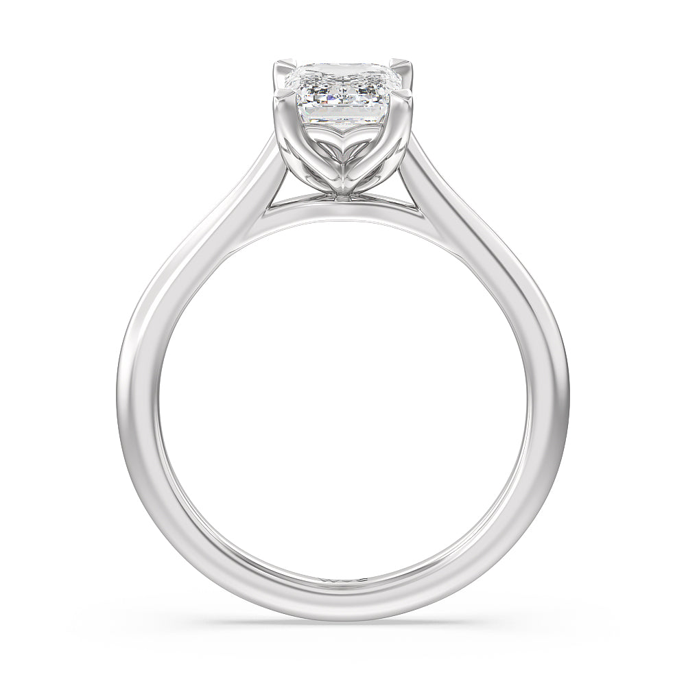 Emerald Cut Tulip Basket Cathedral Classic Solitaire Engagement Ring with Lab Grown Diamond in 14KT Platinum view 2
