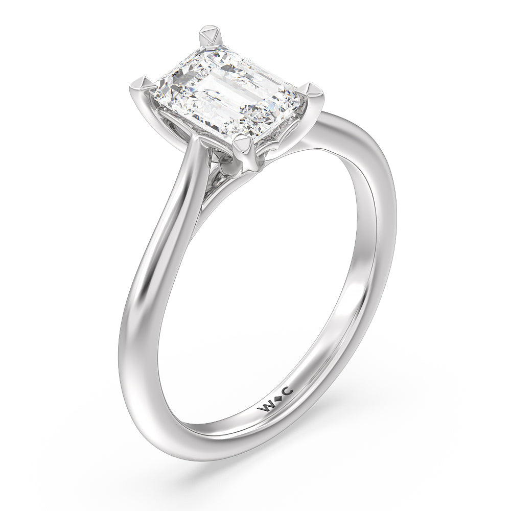 Emerald Cut Tulip Basket Cathedral Classic Solitaire Engagement Ring with Lab Grown Diamond in 14KT Platinum view 3
