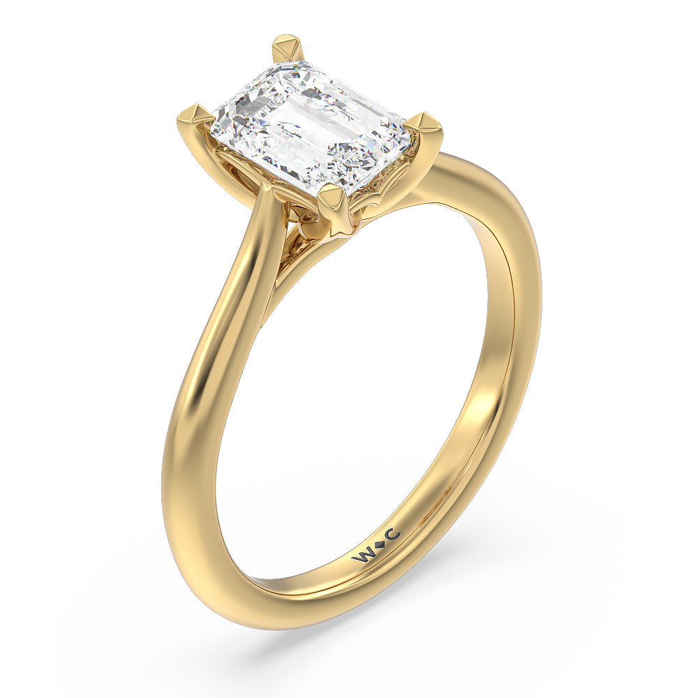 Emerald Cut Tulip Basket Cathedral Classic Solitaire Engagement Ring with Lab Grown Diamond in 14KT Yellow Gold view 3
