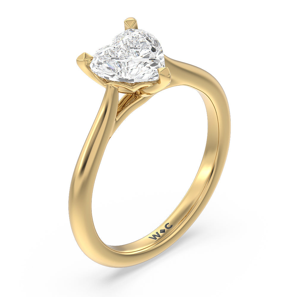 Heart Cut Tulip Basket Cathedral Classic Solitaire Engagement Ring with Lab Grown Diamond in 14KT Yellow Gold view 3
