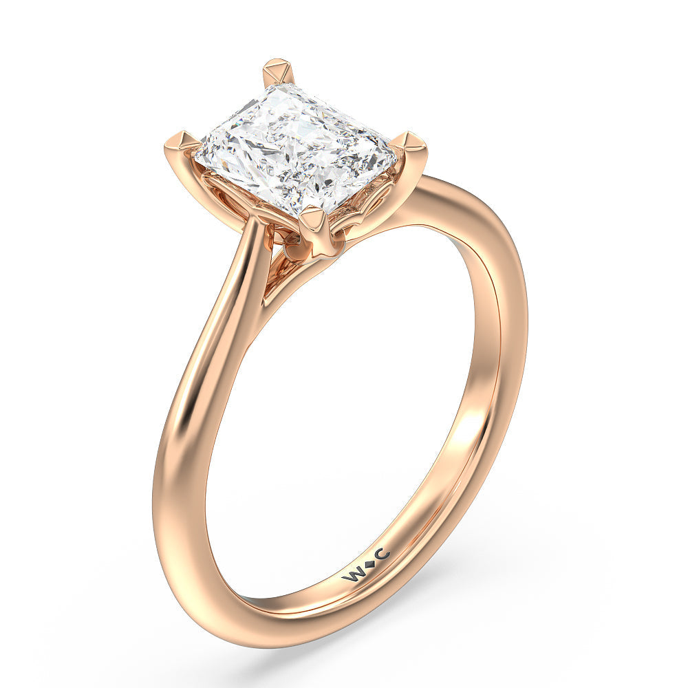 Radiant Cut Tulip Basket Cathedral Classic Solitaire Engagement Ring with Lab Grown Diamond in 14KT Rose Gold view 3
