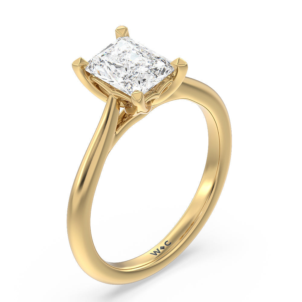 Radiant Cut Tulip Basket Cathedral Classic Solitaire Engagement Ring with Lab Grown Diamond in 14KT Yellow Gold view 3
