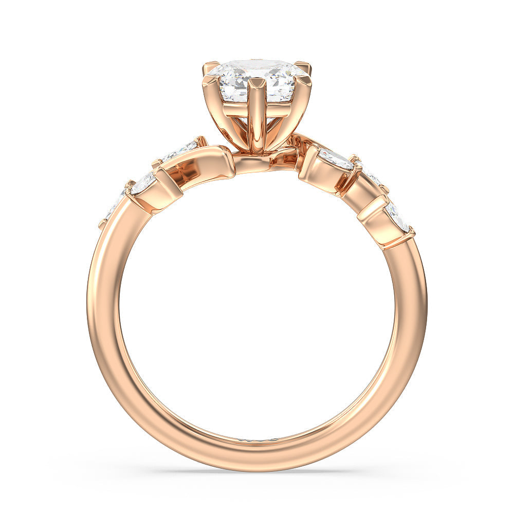 Cushion Cut Slender Vine Six Prong Engagement Ring with Lab Grown Diamond in 14KT Rose Gold view 2
