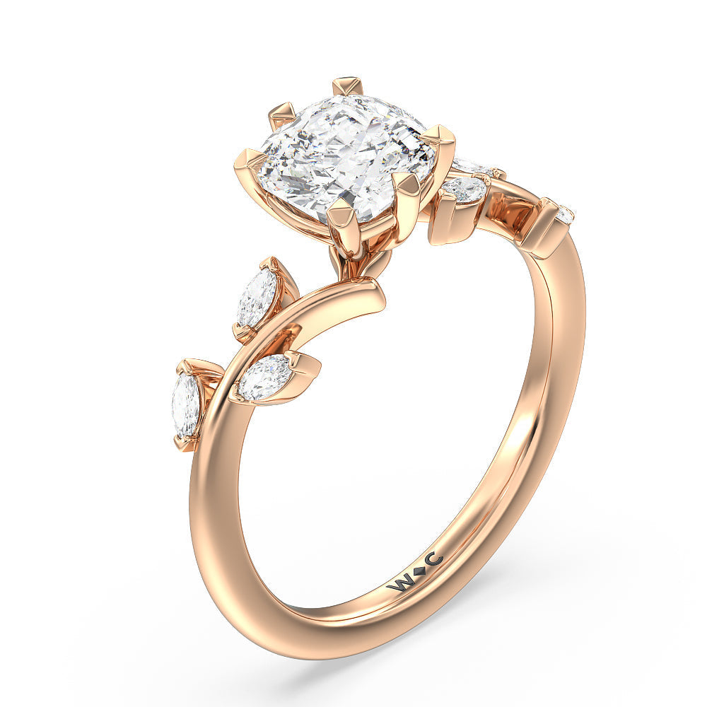 Cushion Cut Slender Vine Six Prong Engagement Ring with Lab Grown Diamond in 14KT Rose Gold view 3
