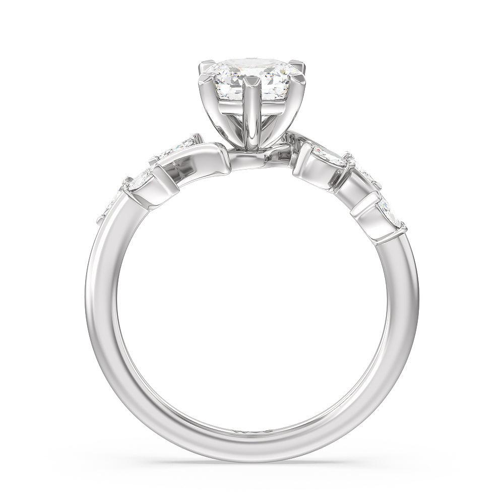 Cushion Cut Slender Vine Six Prong Engagement Ring with Lab Grown Diamond in 14KT Platinum view 2
