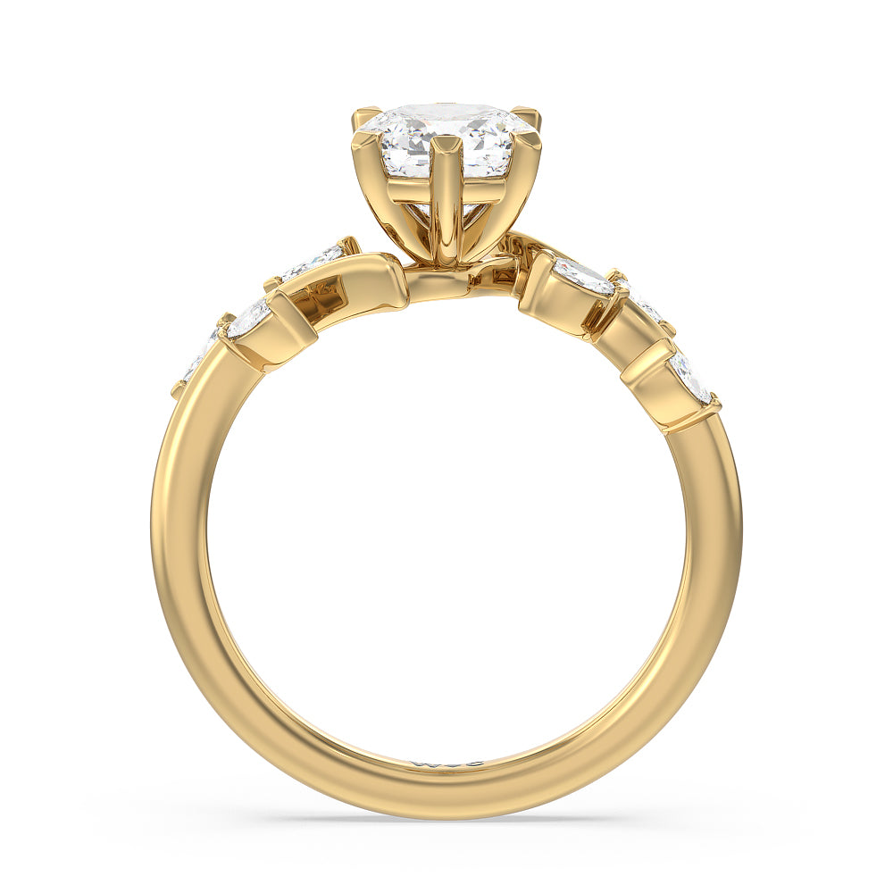 Cushion Cut Slender Vine Six Prong Engagement Ring with Lab Grown Diamond in 14KT Yellow Gold view 2
