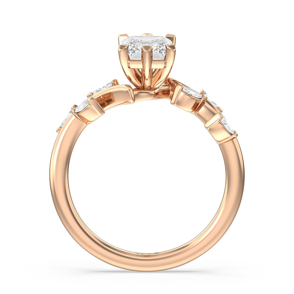 Emerald Cut Slender Vine Six Prong Engagement Ring with Lab Grown Diamond in 14KT Rose Gold view 2
