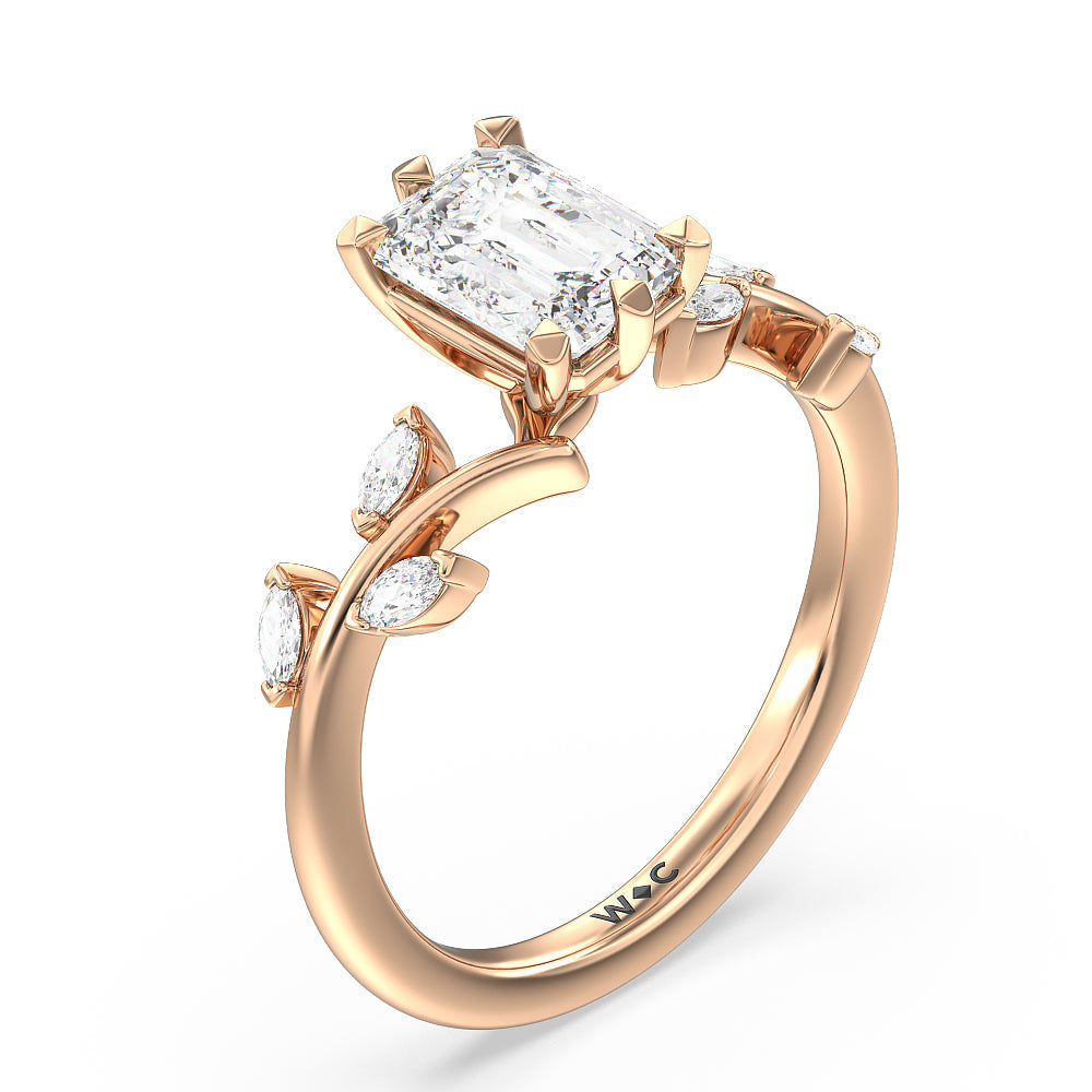 Emerald Cut Slender Vine Six Prong Engagement Ring with Lab Grown Diamond in 14KT Rose Gold view 3
