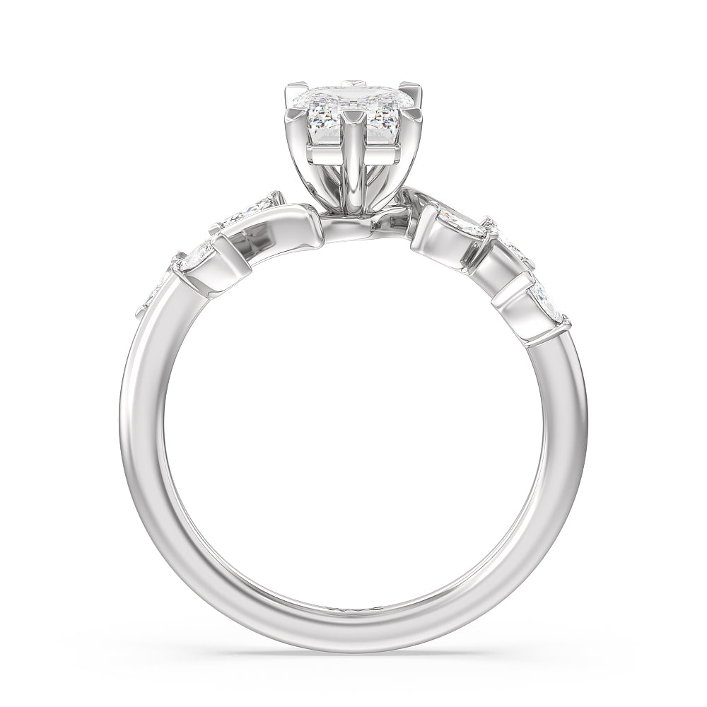 Emerald Cut Slender Vine Six Prong Engagement Ring with Lab Grown Diamond in 14KT Platinum view 2
