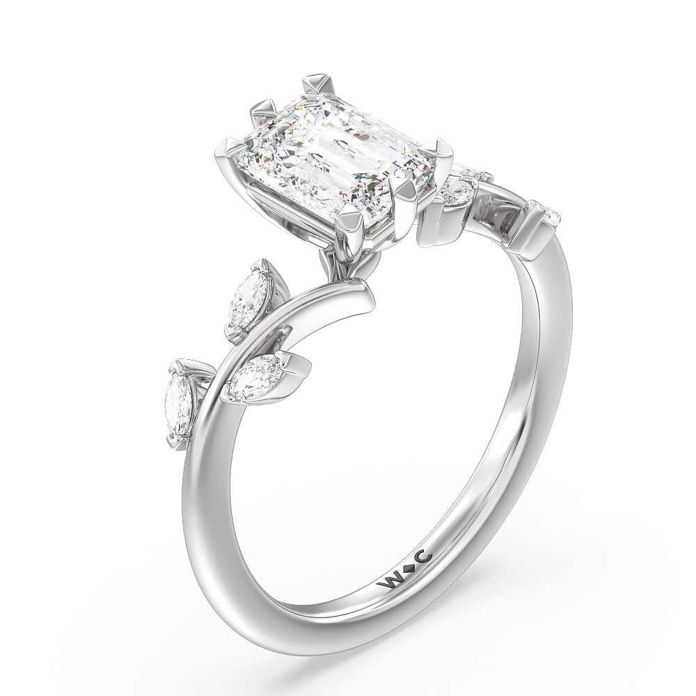 Emerald Cut Slender Vine Six Prong Engagement Ring with Lab Grown Diamond in 14KT Platinum view 3
