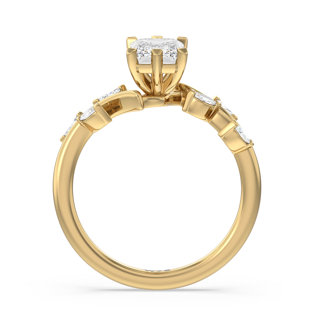 Emerald Cut Slender Vine Six Prong Engagement Ring with Lab Grown Diamond in 14KT Yellow Gold view 2
