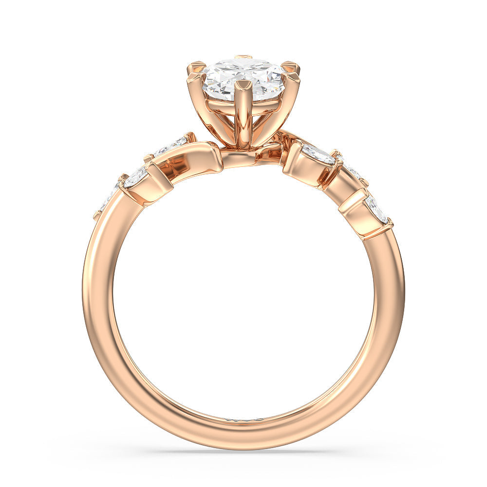 Oval Cut Slender Vine Six Prong Engagement Ring with Lab Grown Diamond in 14KT Rose Gold view 2
