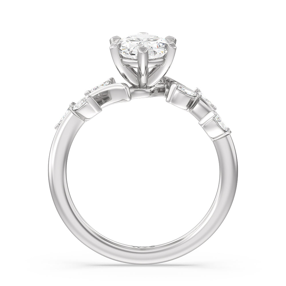Oval Cut Slender Vine Six Prong Engagement Ring with Lab Grown Diamond in 14KT Platinum view 2

