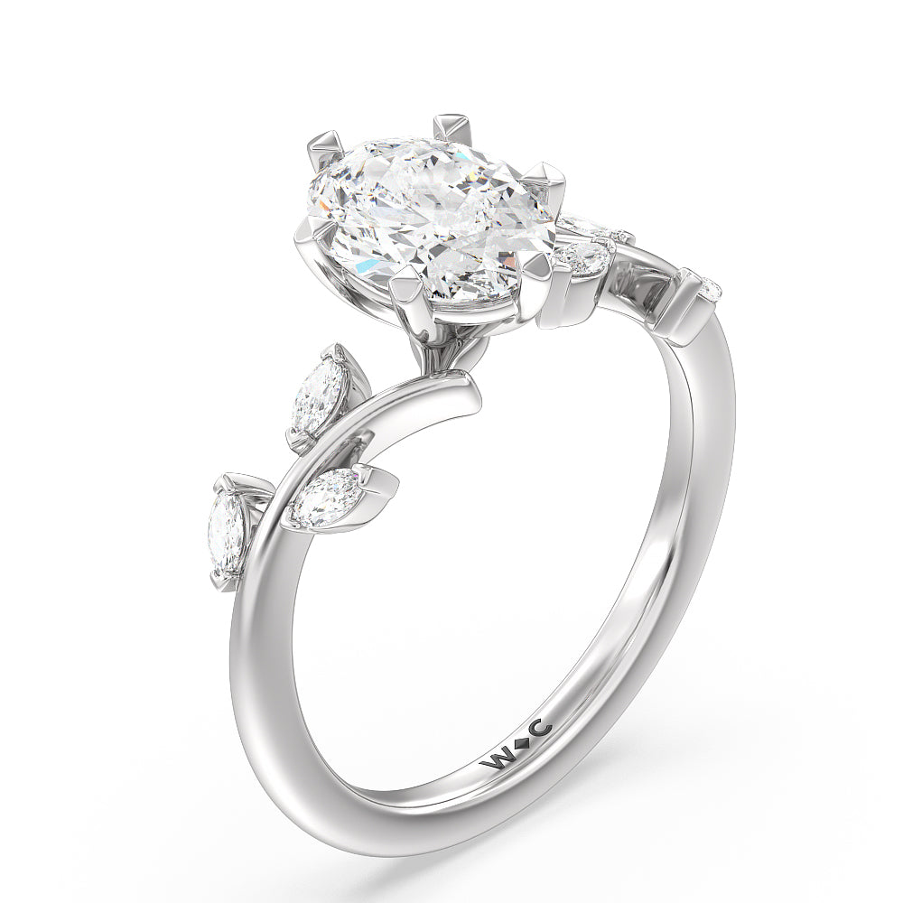 Oval Cut Slender Vine Six Prong Engagement Ring with Lab Grown Diamond in 14KT Platinum view 3
