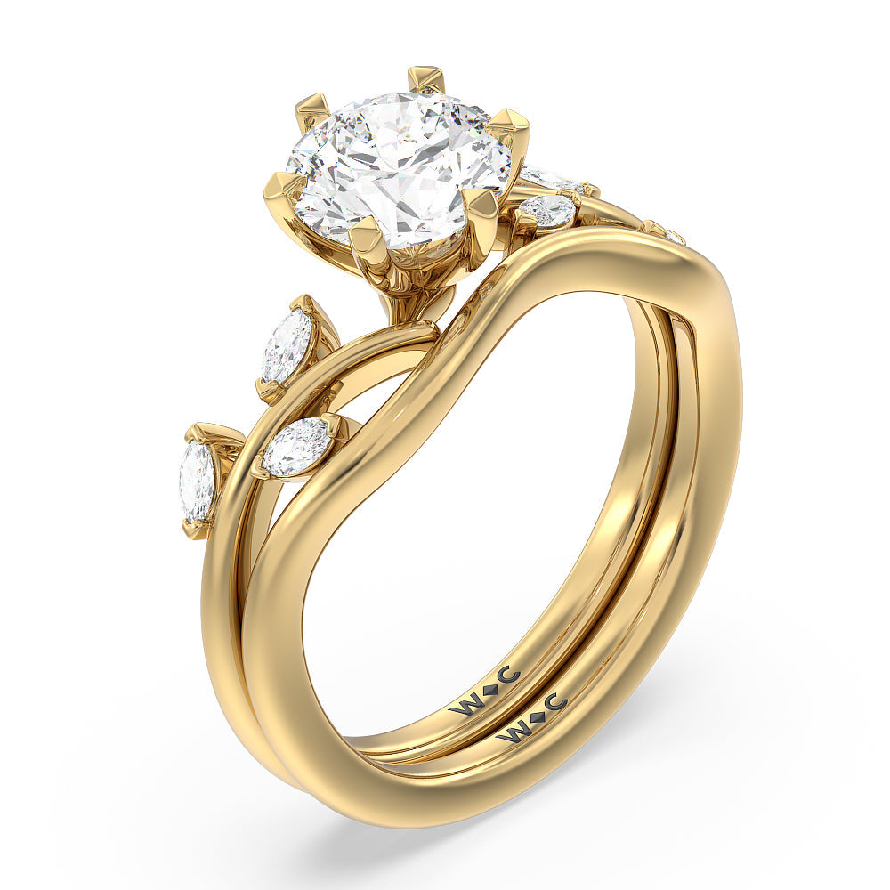 Oval Cut Slender Vine Six Prong Engagement Ring with Lab Grown Diamond in 14KT Yellow Gold view 4
