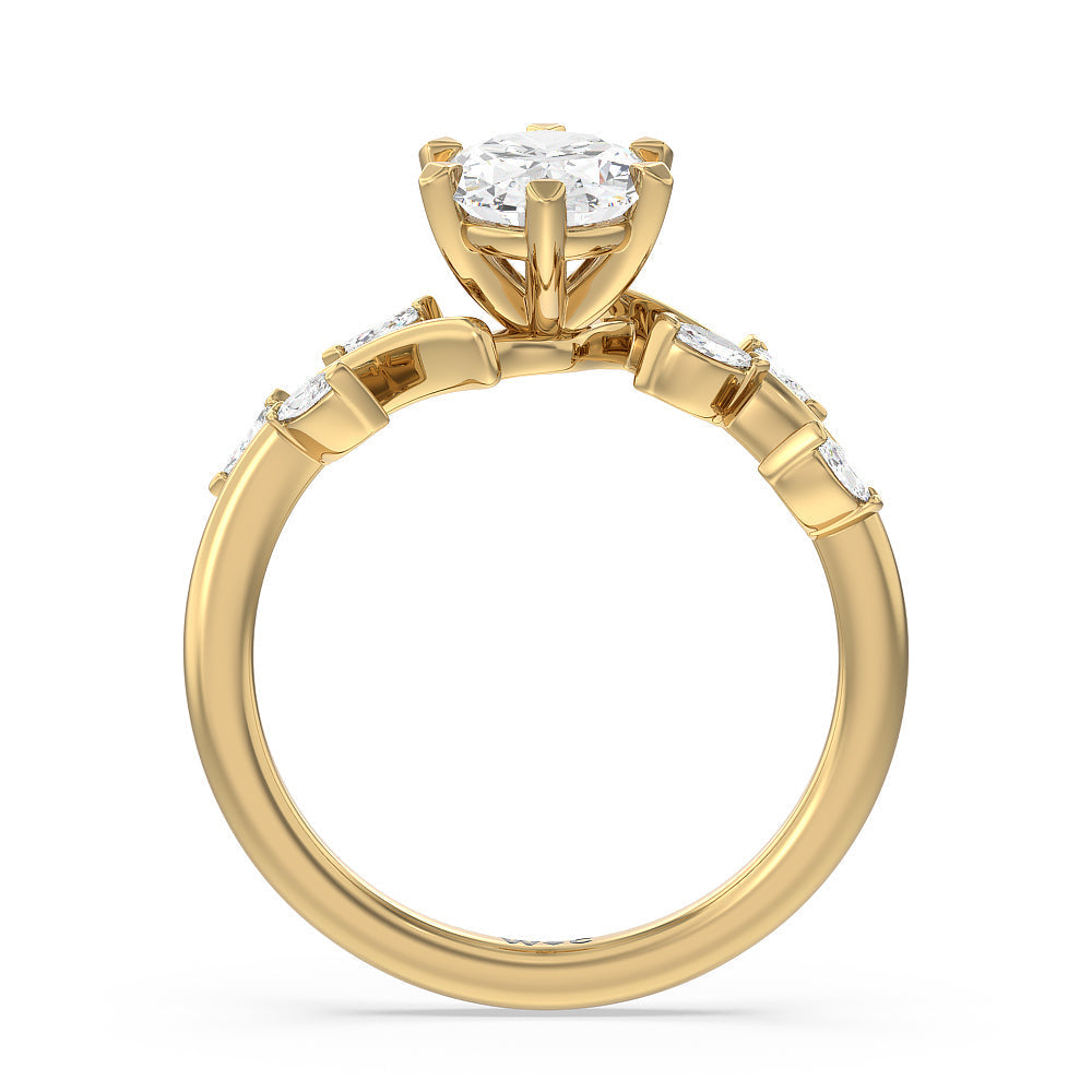 Oval Cut Slender Vine Six Prong Engagement Ring with Lab Grown Diamond in 14KT Yellow Gold view 2
