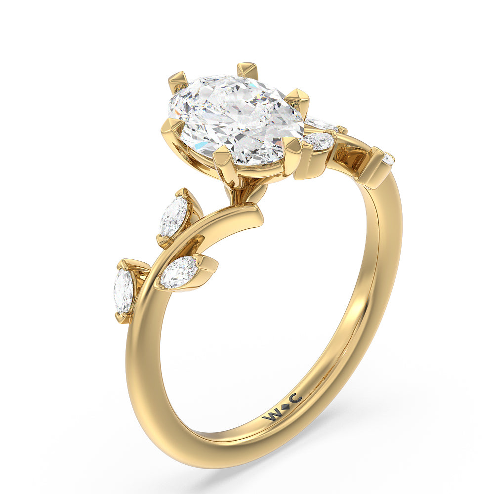 Oval Cut Slender Vine Six Prong Engagement Ring with Lab Grown Diamond in 14KT Yellow Gold view 3
