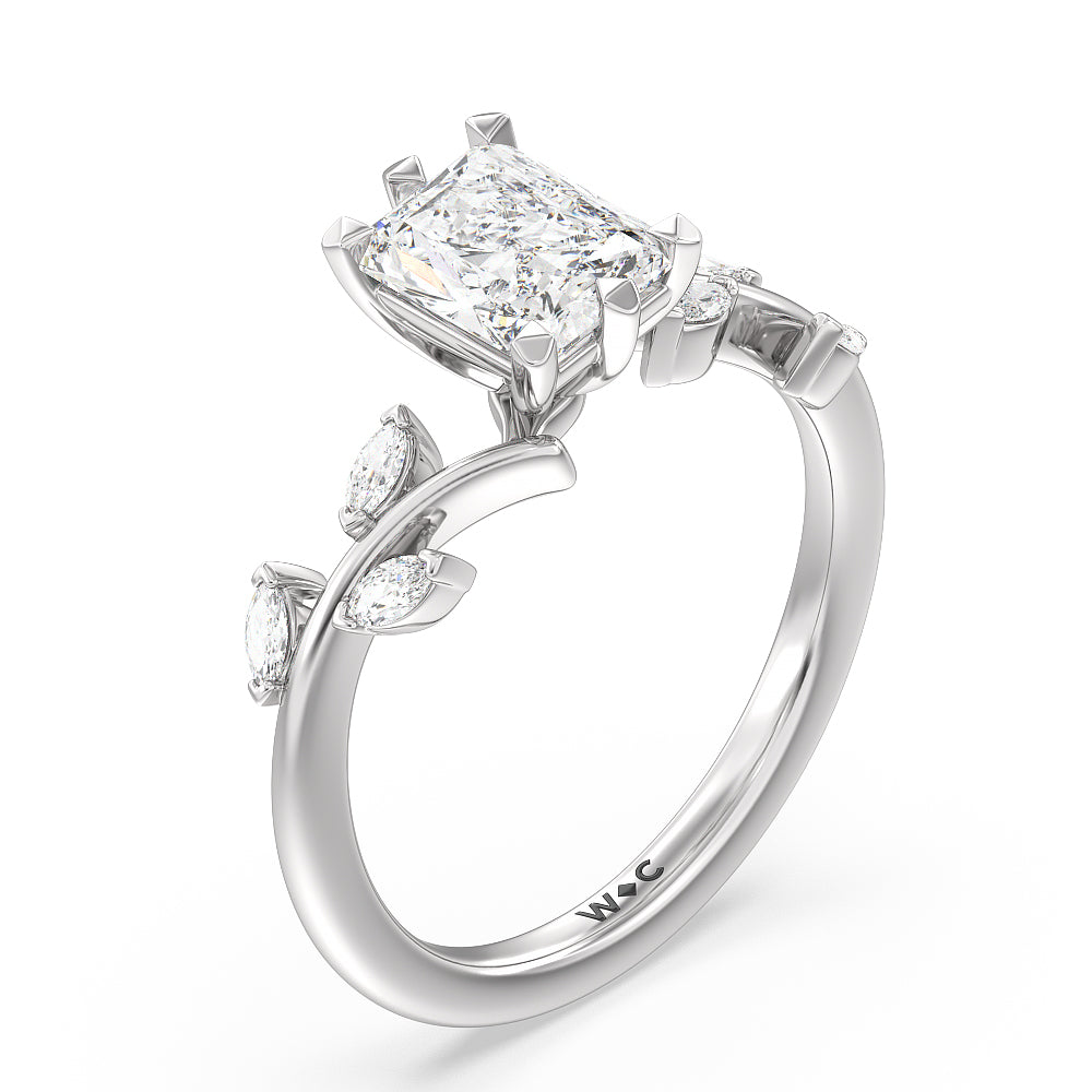 Radiant Cut Slender Vine Six Prong Engagement Ring with Lab Grown Diamond in 14KT Platinum view 3
