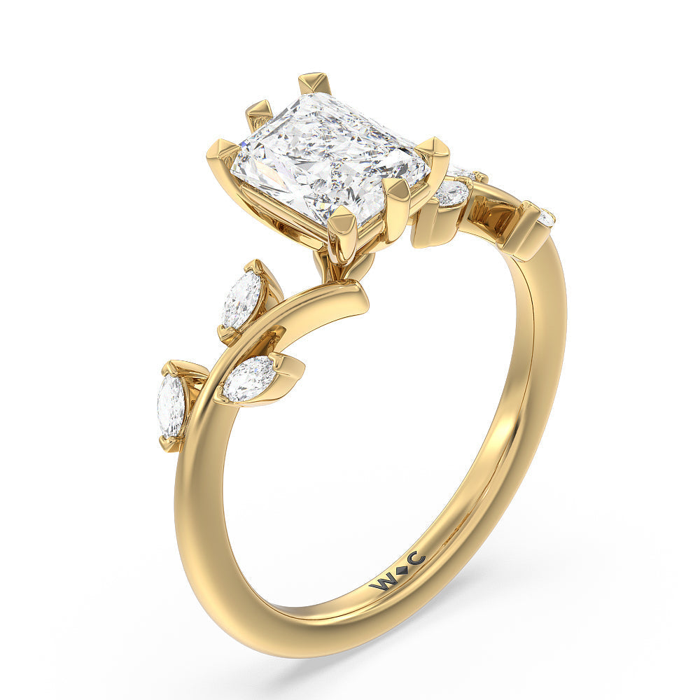 Radiant Cut Slender Vine Six Prong Engagement Ring with Lab Grown Diamond in 14KT Yellow Gold view 3
