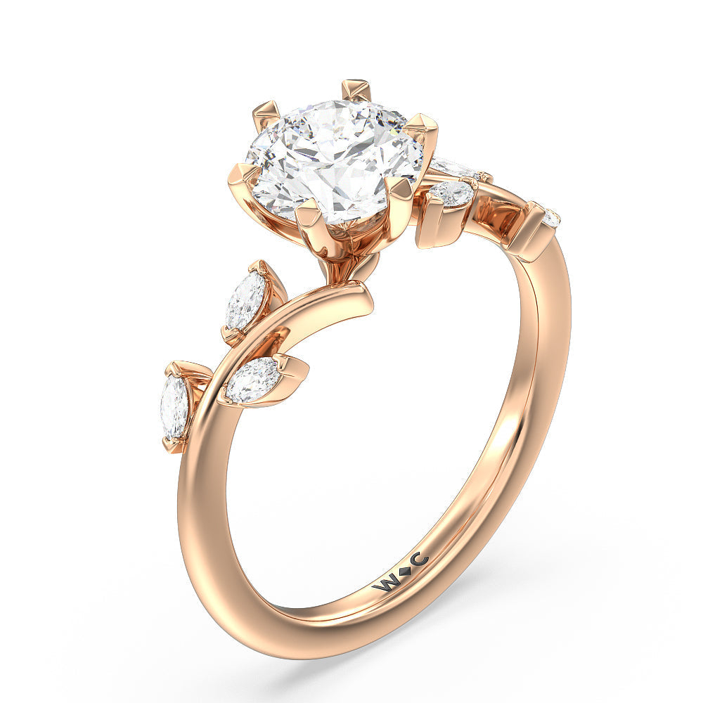 Round Cut Slender Vine Six Prong Engagement Ring with Lab Grown Diamond in 14KT Rose Gold view 3
