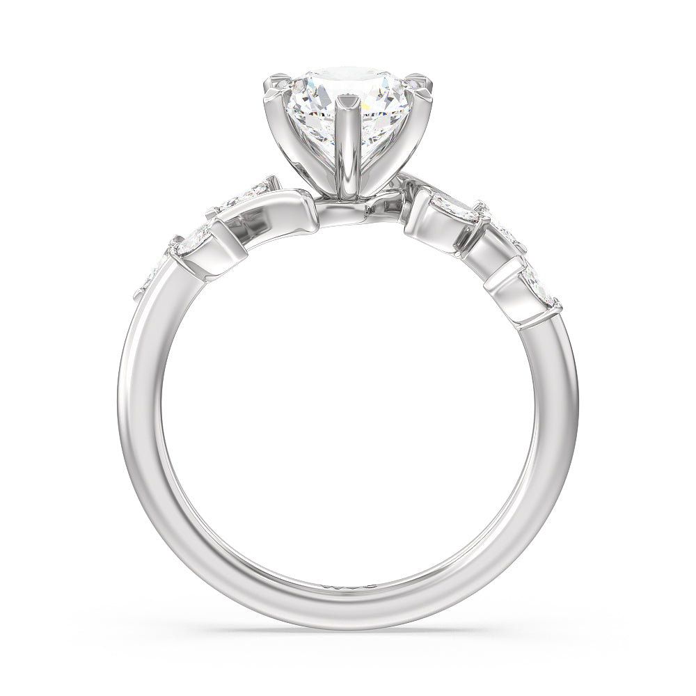 Round Cut Slender Vine Six Prong Engagement Ring with Lab Grown Diamond in 14KT Platinum view 2
