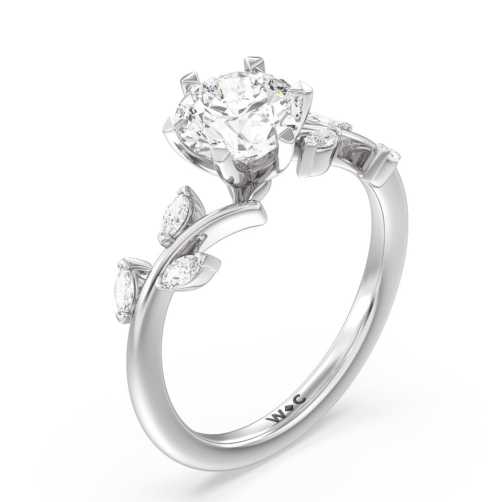 Round Cut Slender Vine Six Prong Engagement Ring with Lab Grown Diamond in 14KT Platinum view 3
