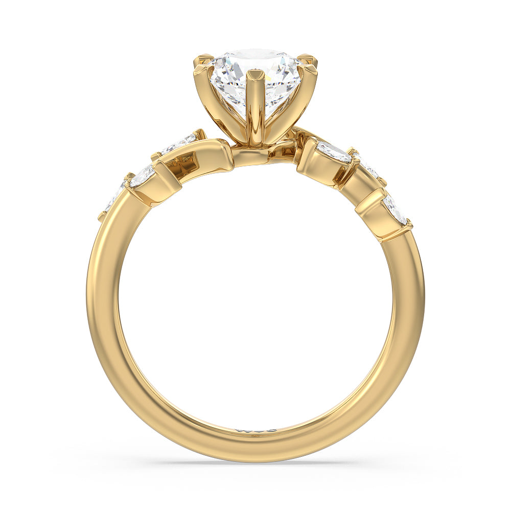 Round Cut Slender Vine Six Prong Engagement Ring with Lab Grown Diamond in 14KT Yellow Gold view 2
