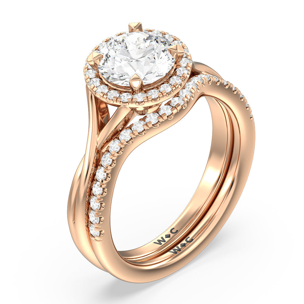 Criss Cross Shank Halo Engagement Ring with Cushion Cut Diamond in 14KT Rose Gold view 4
