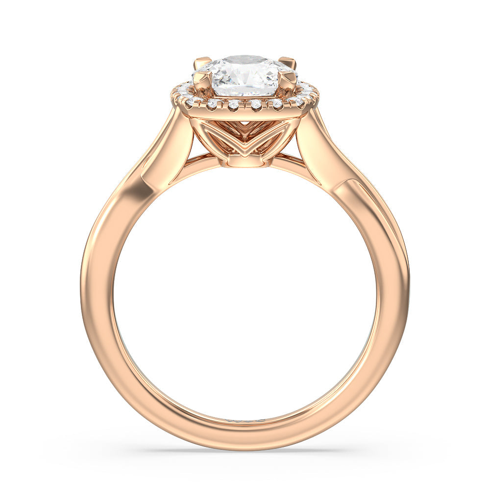 Criss Cross Shank Halo Engagement Ring with Cushion Cut Diamond in 14KT Rose Gold view 2
