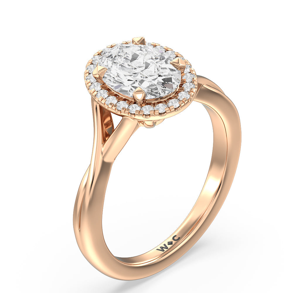Criss Cross Shank Halo Engagement Ring with Oval Cut Diamond in 14KT Rose Gold view 3
