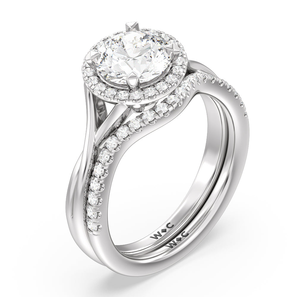 Criss Cross Shank Halo Engagement Ring with Oval Cut Diamond in 14KT Platinum view 4
