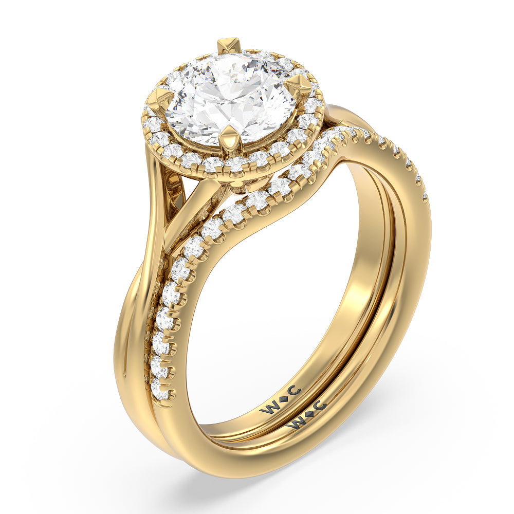 Criss Cross Shank Halo Engagement Ring with Oval Cut Diamond in 14KT Yellow Gold view 4
