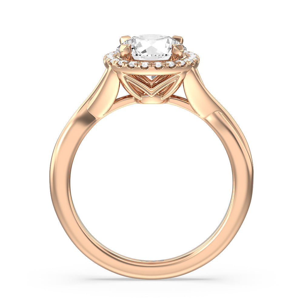Criss Cross Shank Halo Engagement Ring with Round Cut Diamond in 14KT Rose Gold view 2
