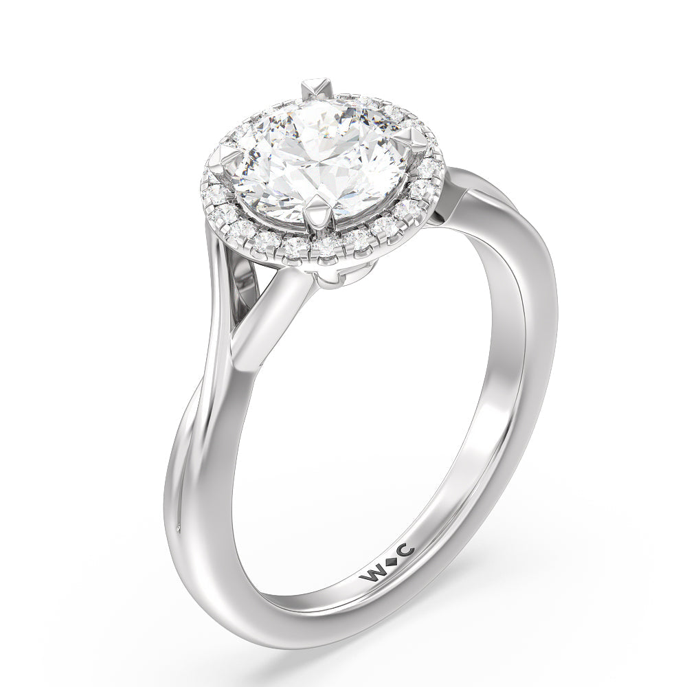 Criss Cross Shank Halo Engagement Ring with Round Cut Diamond in 14KT Platinum view 3
