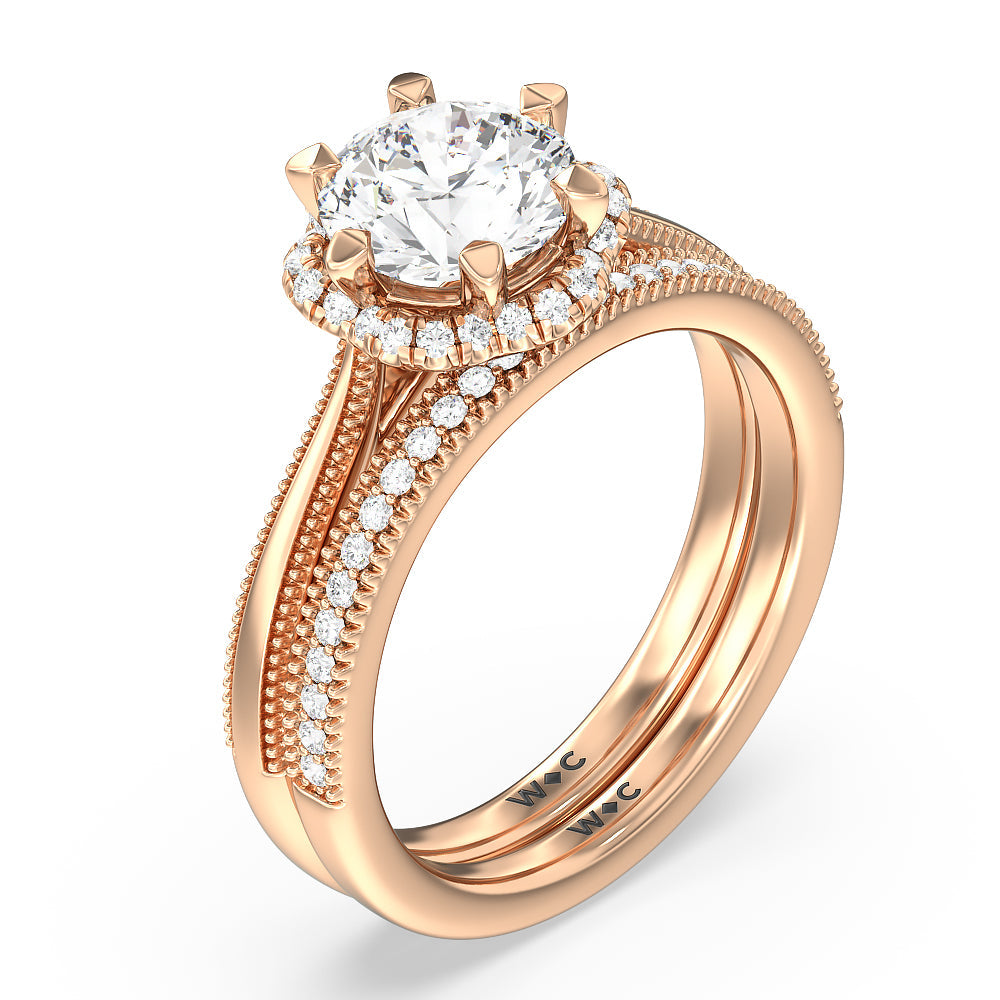 Floral Halo Cathedral Engagement Ring with Oval Cut Diamond in 14KT Rose Gold view 4
