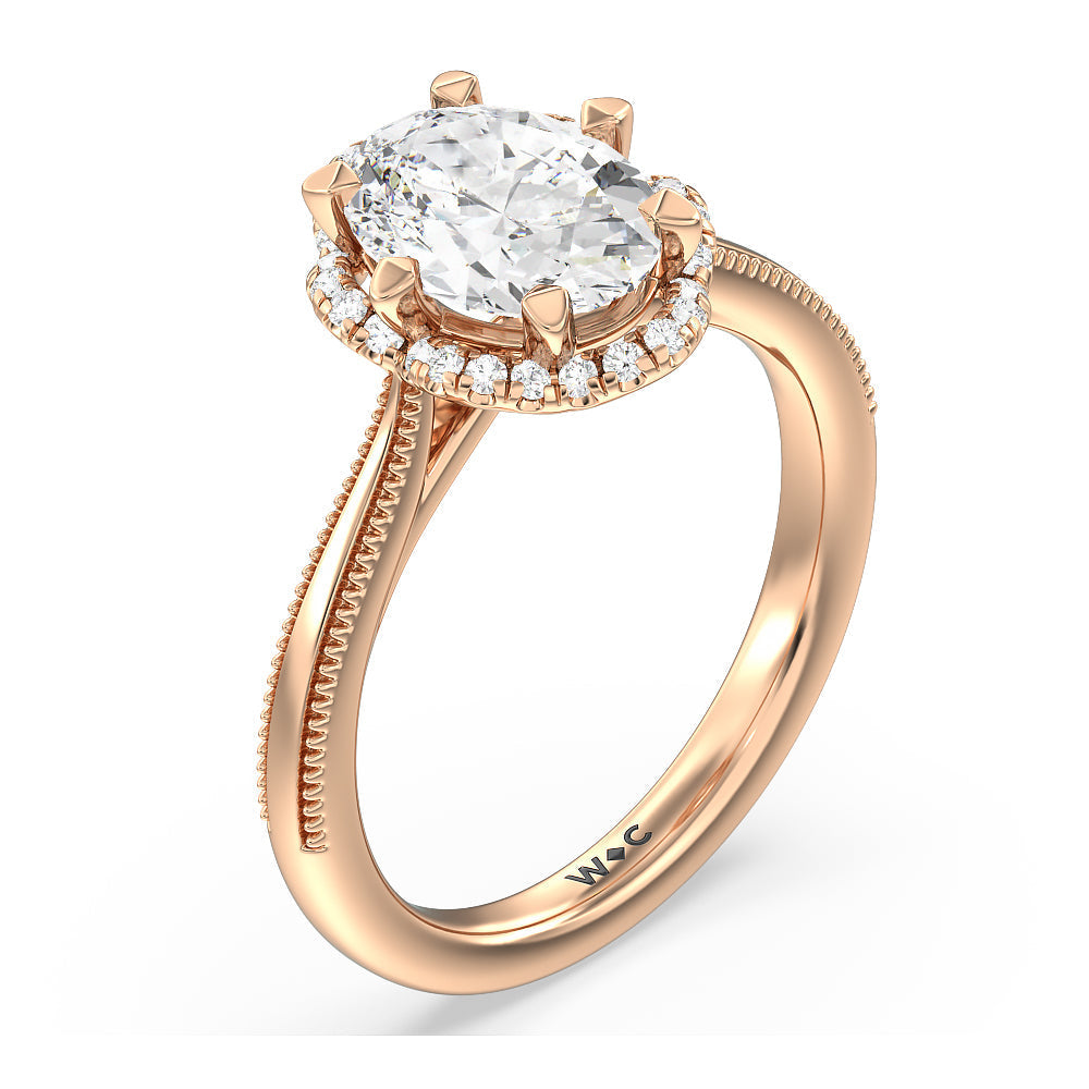 Floral Halo Cathedral Engagement Ring with Oval Cut Diamond in 14KT Rose Gold view 3
